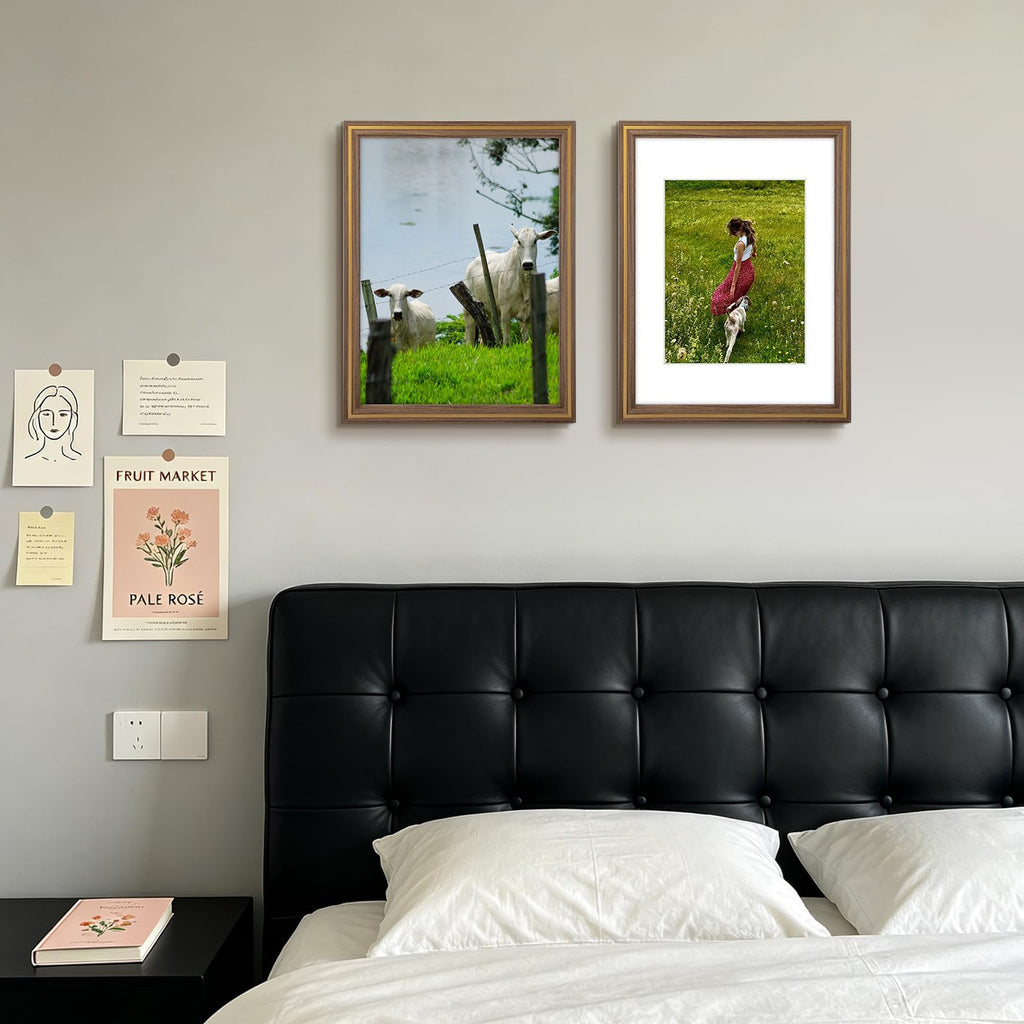 11x14 Walnut Picture Frame with Bronze Aluminum Accent Trim, Glass Front