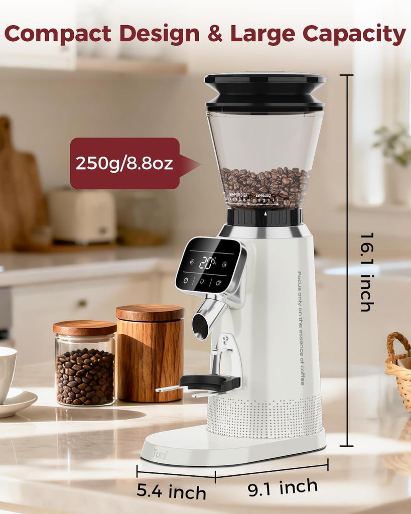 G2 Conical Burr Coffee Grinder with 70 Grind Settings, Ivory | Anti-static Burr Mill, Precision Electronic Timer and