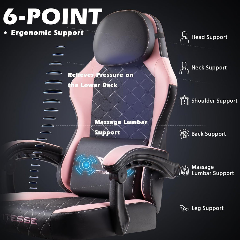 Ergonomic Gaming Chair for Adults | Computer Chair with Footrest, Heavy Duty Video Game Chair with Lumbar Support &
