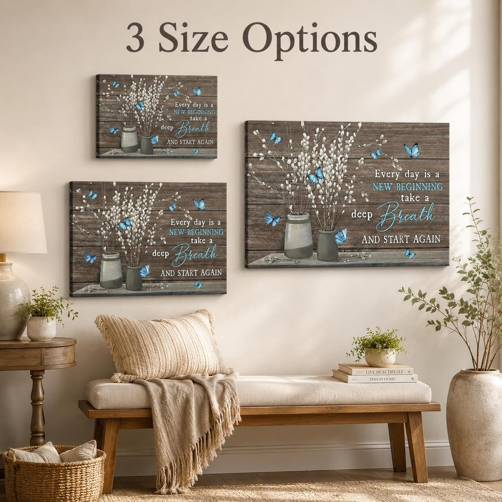 Farmhouse Bathroom Canvas Wall Art Vintage Rustic Country Flower Blue Butterfly Painting Picture Wall Decor Every day