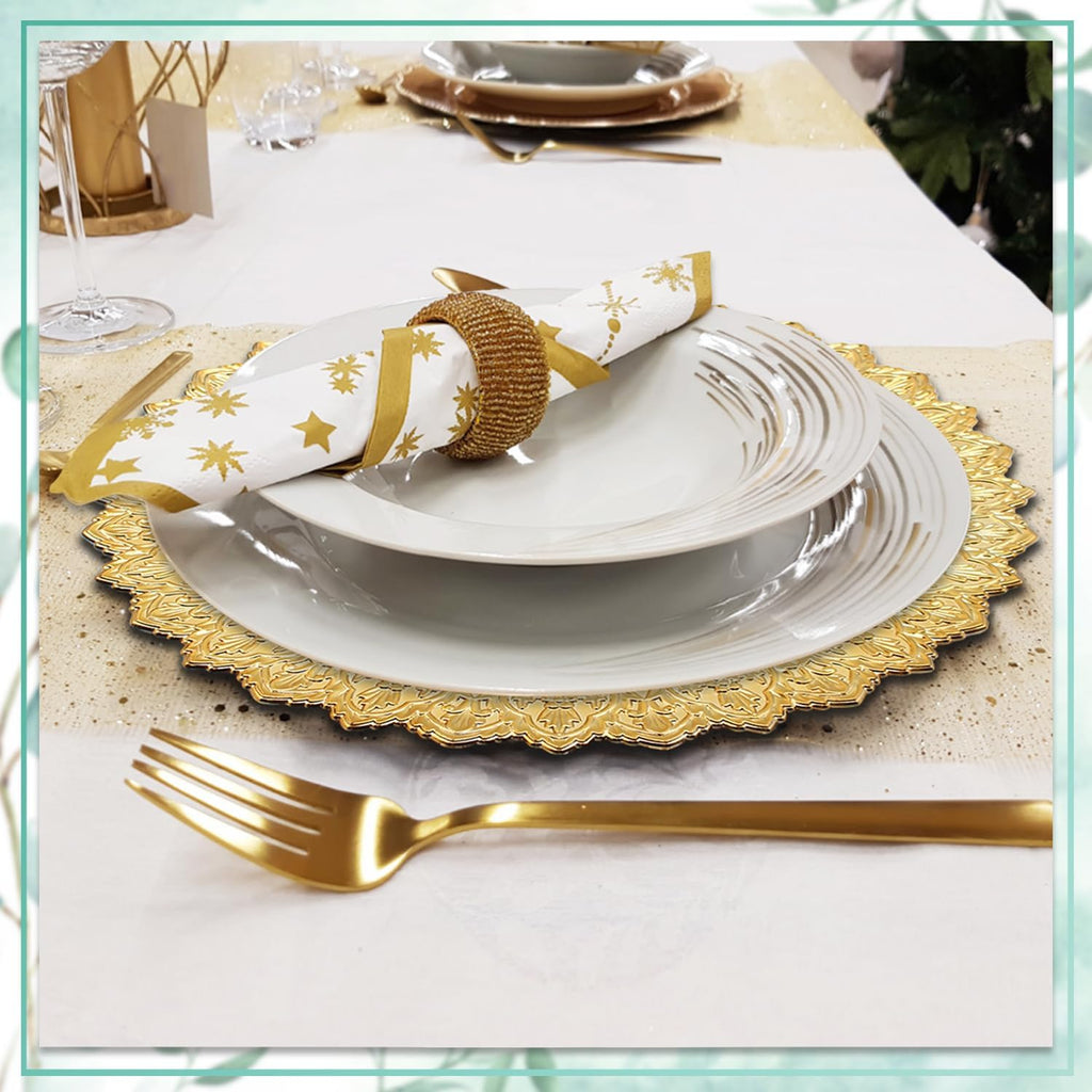 13 Inch Charger Plates Set of 12 - Elegant Reusable Dinner Base Plates for Weddings, Parties, & Holiday Table Decor