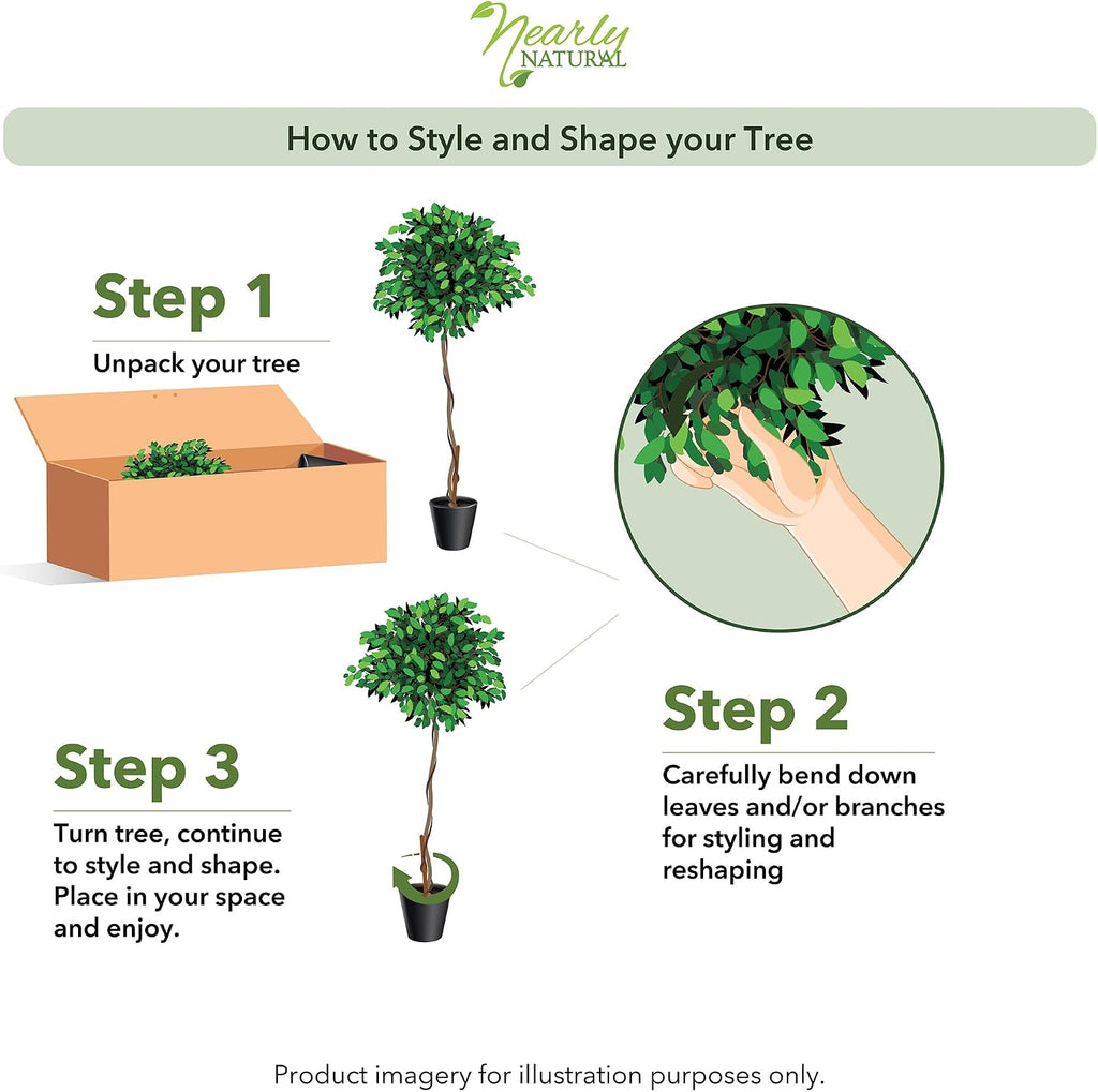 4 ft Artificial Triple Trunk Ficus Tree with Pot | Natural Wood Trunks, Silk Tree with Dense Foliage, Mid-Size Faux