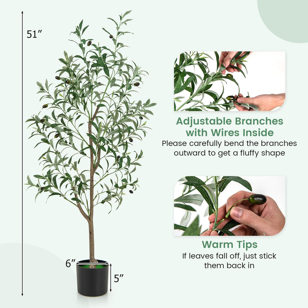 2 Pack Artificial Olive Tree, 4.5FT Faux Potted Olive Silk Tree with Realistic Branch Leaves & Fruits, Fake Greenery