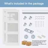 Paintable Sliding Closet Doors, 96" x 80" Bypass Slidng Door Panels with Hardware Kit, 3-Lite Froste