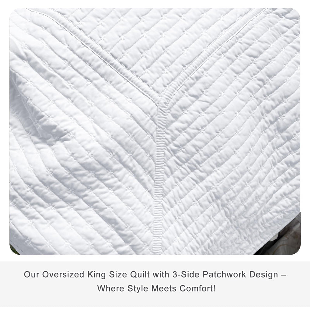 White Oversized King Quilt 120x120, Lightweight, 3 Piece Extra Large Modern California King Coverlet Set Ultra Soft