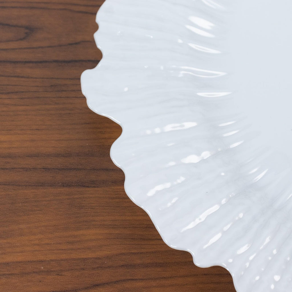 10 Pack Economy Plastic Charger Plates - 13" Pearl White Reef Rim Design Chargers for Weddings & Parties
