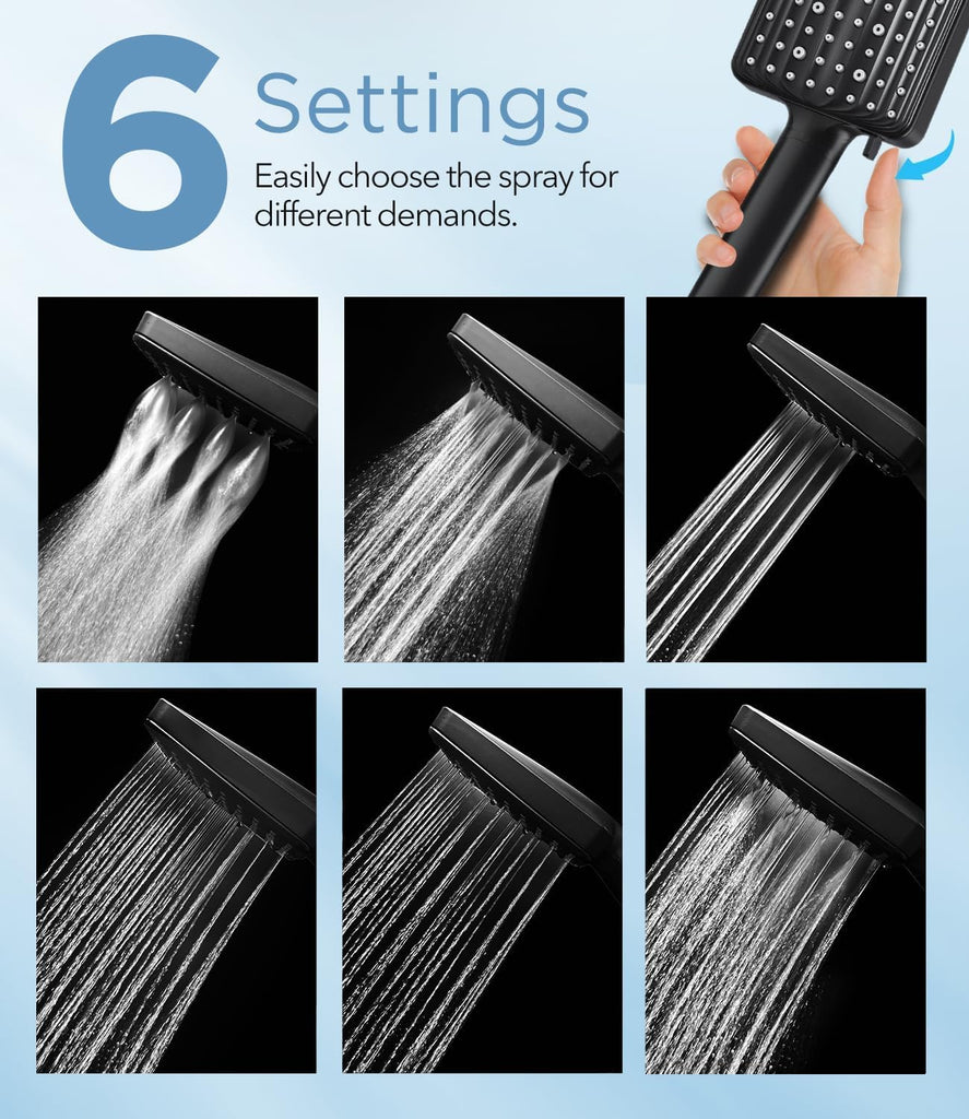 Filtered Shower Head with Handheld, High Pressure, 6 Modes, Black