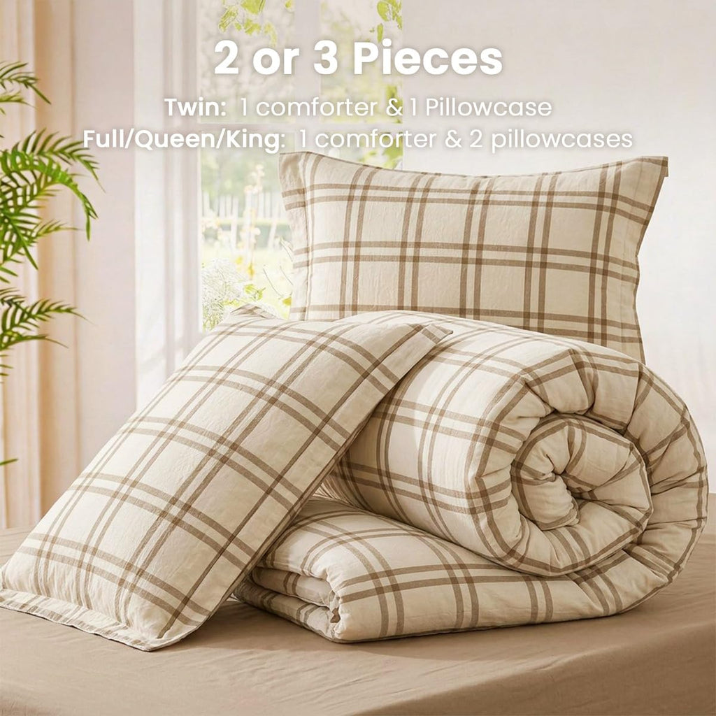 Comforter, Taupe Gingham Plaid Comforter