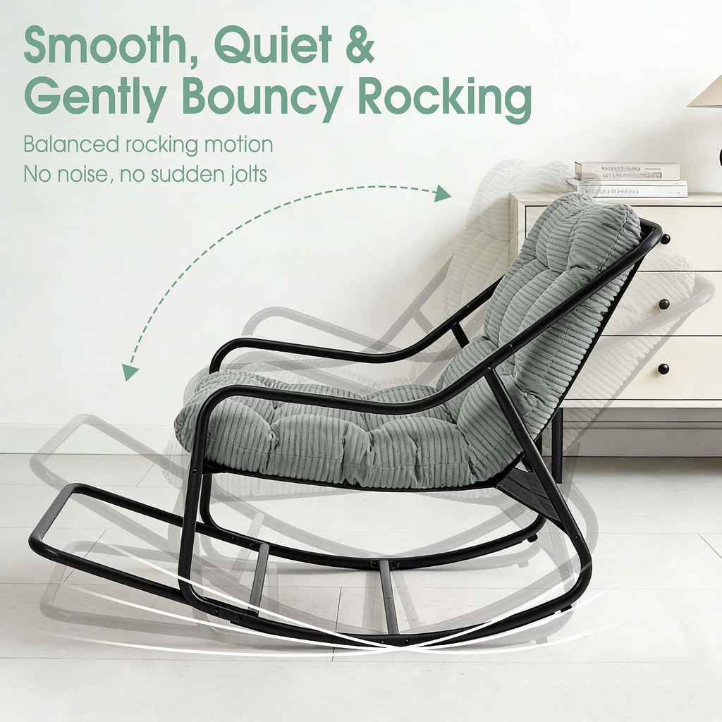 Rocking Chair with Extended Footrest, Cozy Lounge Chair with Thick Cushion-Wrapped Frame for Outdoor & Indoor - Heavy