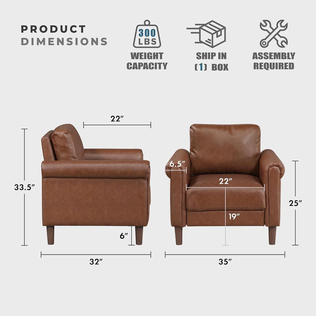 Faux Leather Accent Chair, Single Sofa Chair, Chocolate