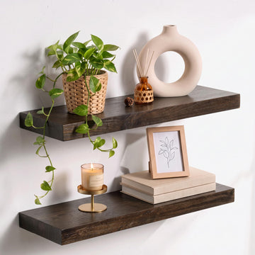 Elm Floating Shelves for Wall - 20 in Rustic Solid Wood Shelves with Heavy-Duty Invisible Bracket, Wall-Mounted