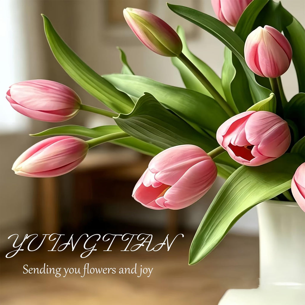 14 Pcs Real Touch Tulips Artificial Flowers Latex Stems Purple
