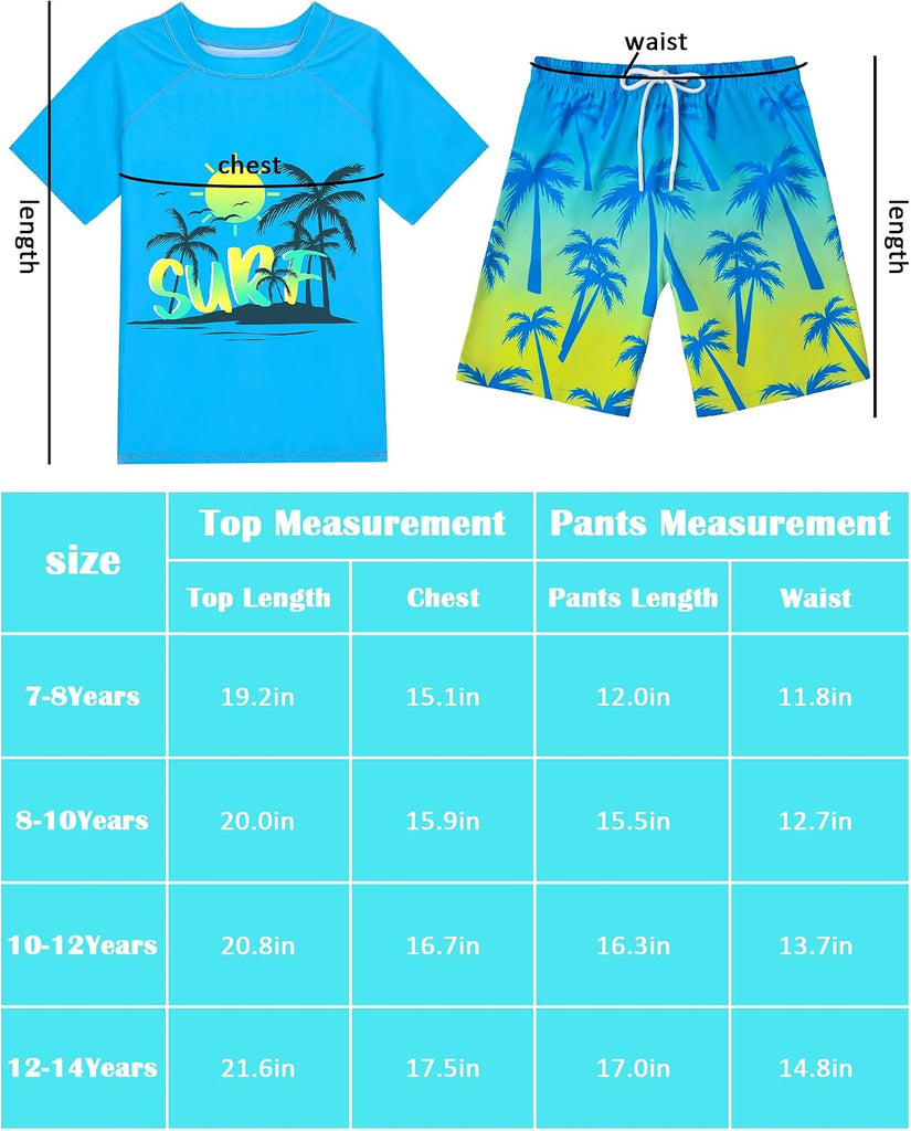 Boys Two Piece Rash Guard Swimsuits Sets Kids Short Sleeve Swimsuits Bathing Suit Swim Trunks Swimwear Set