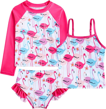 Girls Swimsuit Tankini Rash Guard Set Bathing Suits