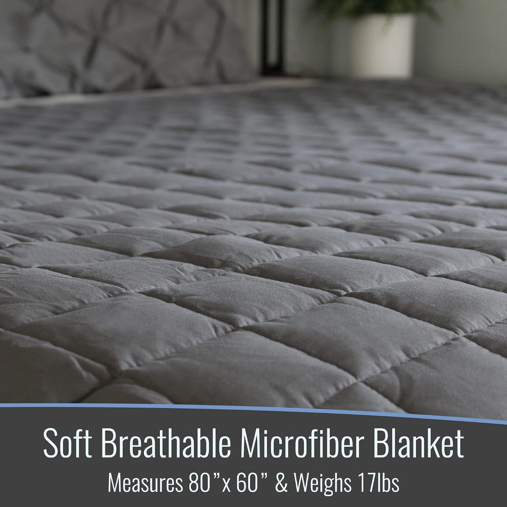 Microfiber Weighted Blanket Queen Size | 17 lb Heavy Blanket | 80" x 60" Breathable | Soft Microfiber with Glass