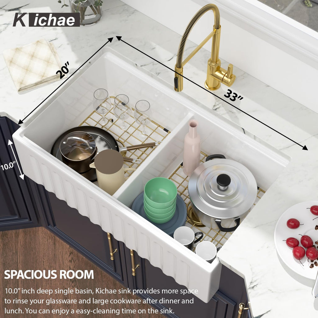 33 White Farmhouse Kitchen Sink Double Bowl Reversible Apron Front