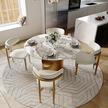 Round Pandora Dining Table for 4, 47" Sintered Stone Tabletop Dining Table with Bronze Carbon Steel Pedestal (Table