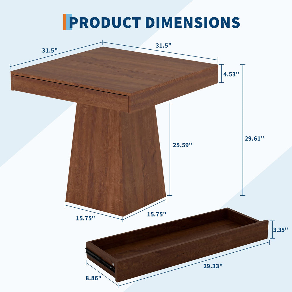 Small Dining Table with Drawers, 31.5 Inch Farmhouse Kitchen Table