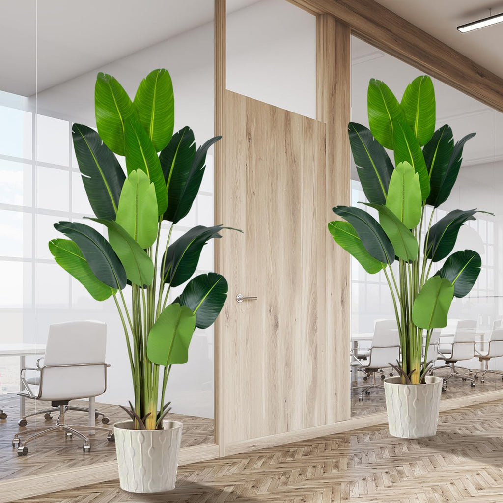 Bird of Paradise Plant Artificial 7FT (84in), Faux Banana Floor Plant with 17 Trunks, Tall Fake Indoor Trees in Black