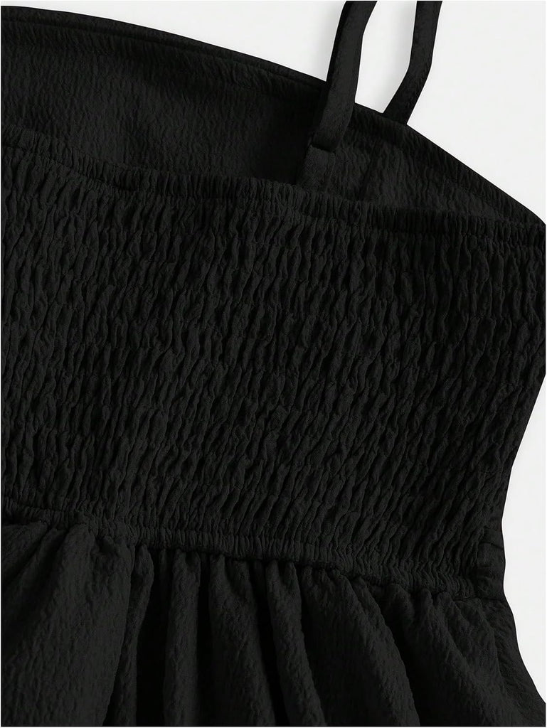 Girl's Flowy Ruched Layered Ruffle Smocked Summer Cami Dresses