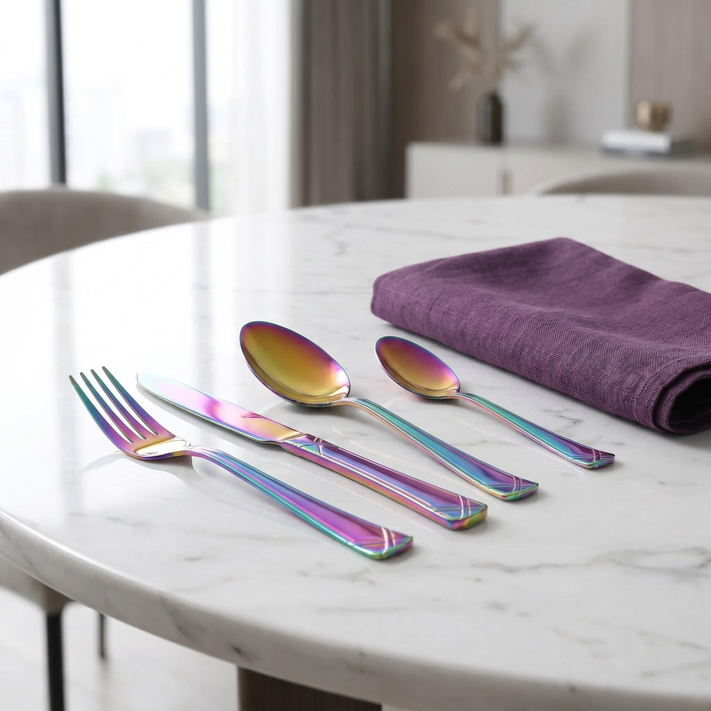 40-Piece Colorful Stainless Steel Flatware Set for 8, Rainbow Cutlery Set include Knives, Forks and Spoons, Vibrant