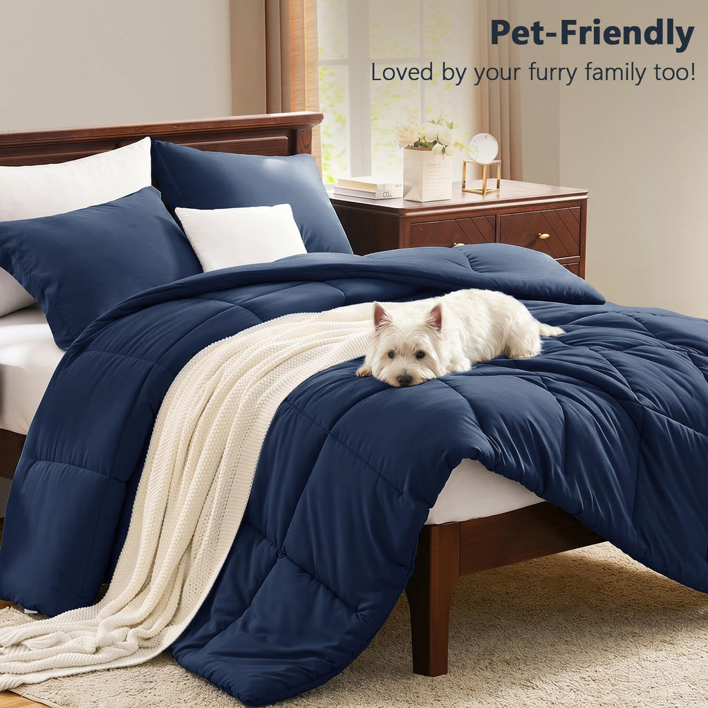 Comforter Set, 3-Piece Box-Stitched, Navy Blue