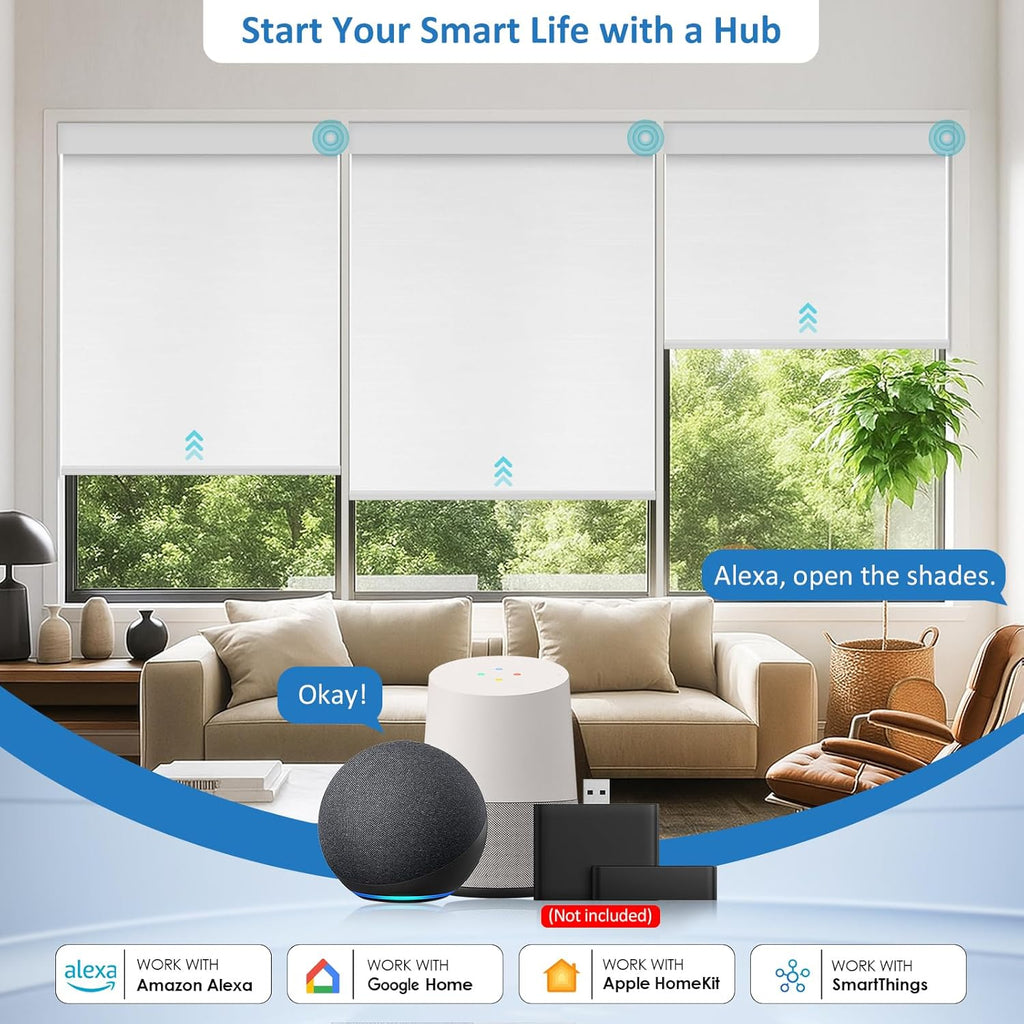 No-Drill Motorized Blackout Blinds with Remote, White, 34" x 72" | Tool-Free Installation, Works with Tuya & Alexa