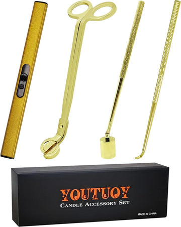 4 in1 Candle Accessory Set with Rechargeable Candle Lighter, Candle Wick Trimmer, Candle Wick Snuffer, Candle Wick