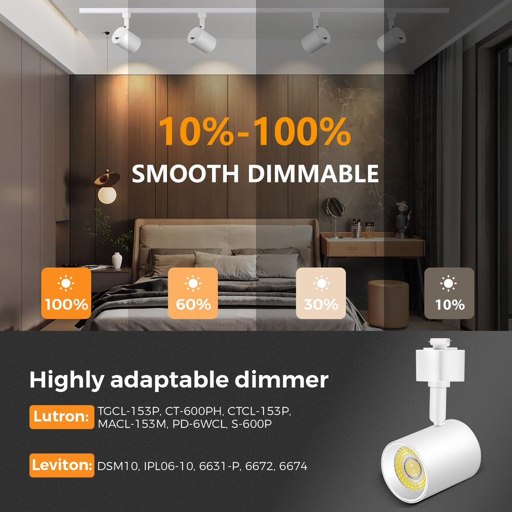 J Type Track Lighting Heads Dimmable, White, Pack of 6