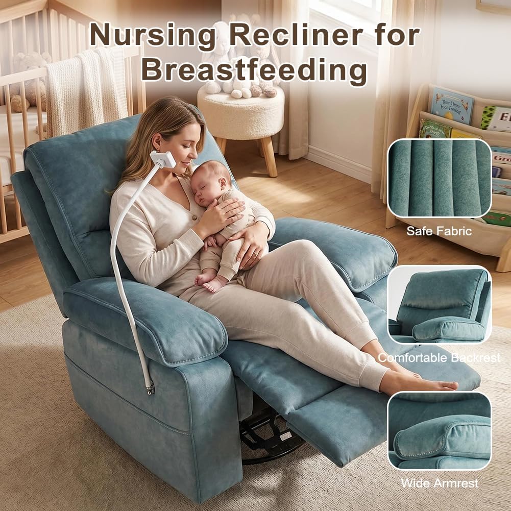 Swivel Rocker Recliner Chair, 360°Swivel Reclining Chair | Oversize, Cloud Comfort, Plush Upholstered Accent Chair