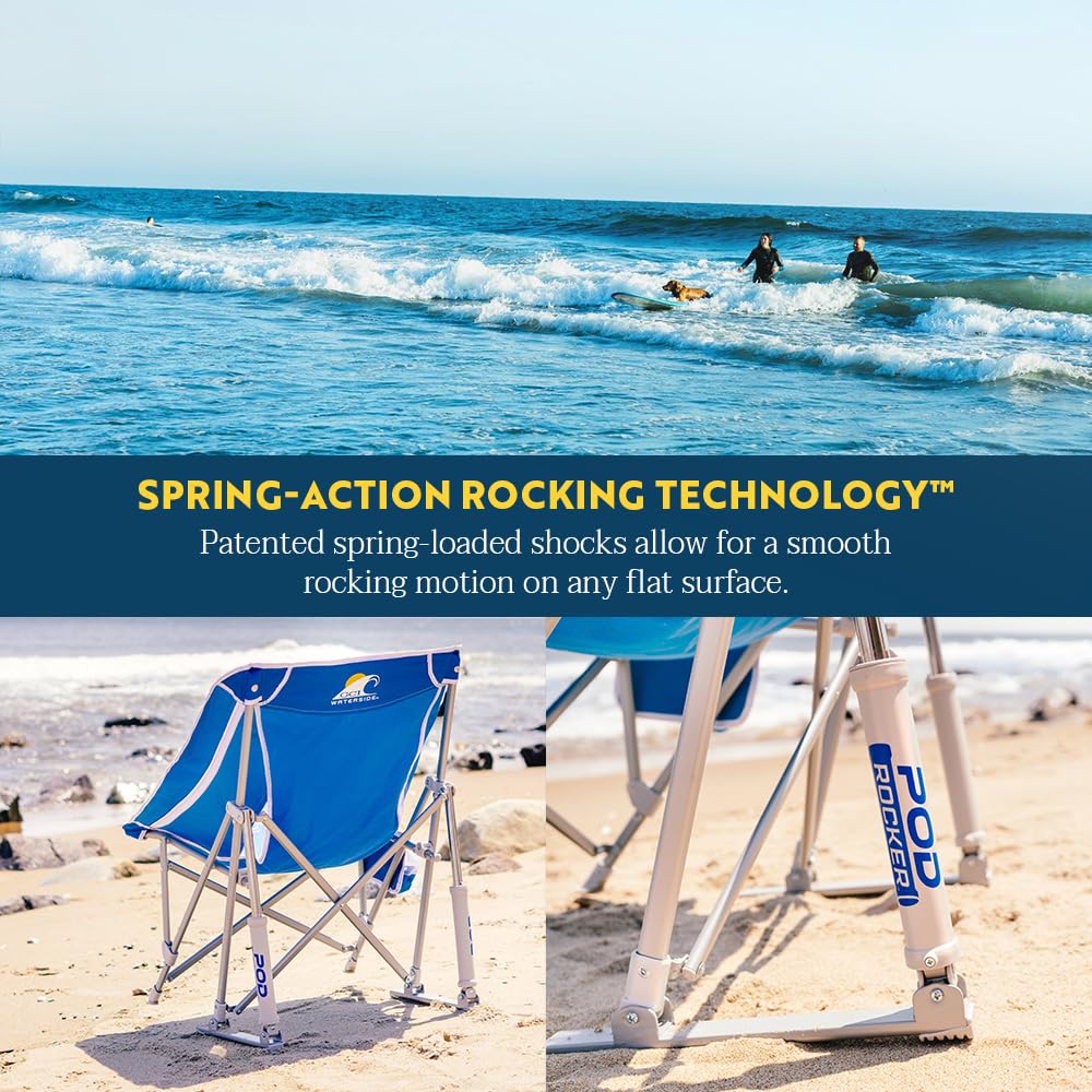 Pod Rocker Beach Chair | Collapsible Folding Rocking Chair with Drink Holder & Portable Carry Bag - Saybrook Blue