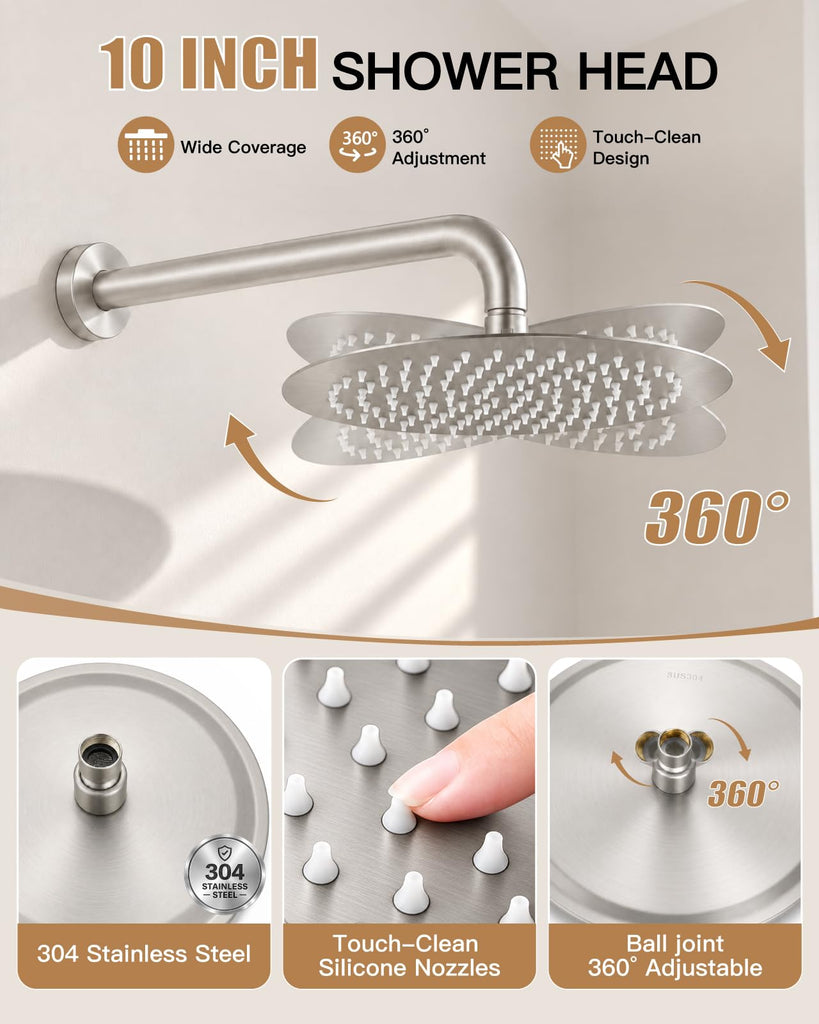 Shower Faucet Set with Rough-in Valve Trim Kit,Brushed Nickel