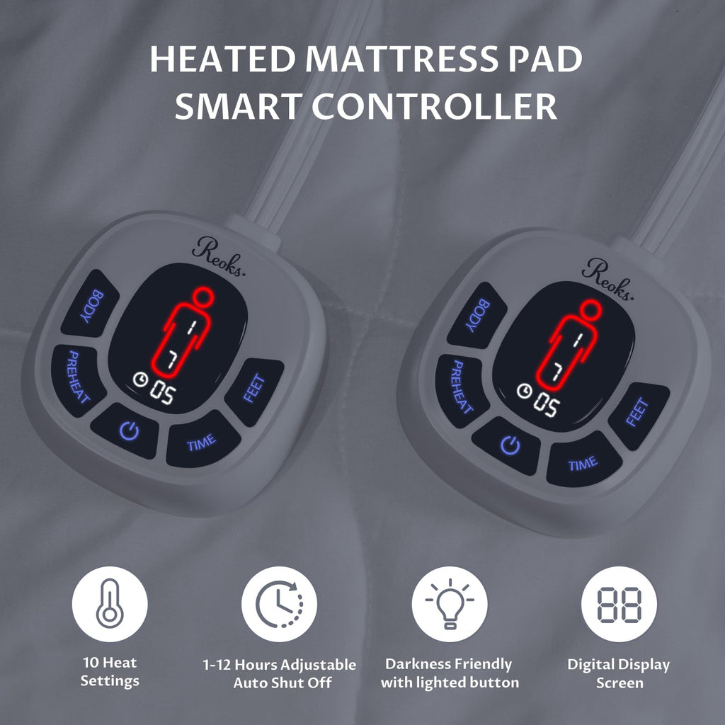 Multi-Zone Heated Mattress Pad King, Quilted Surface, Preheat & Memory