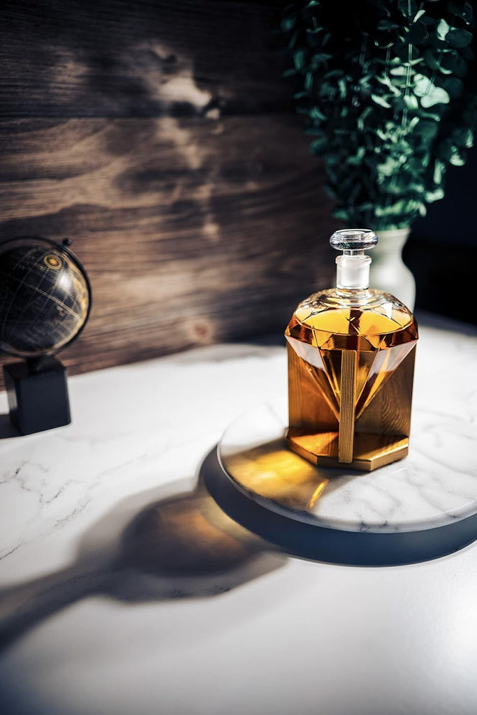 Diamond Decanter for Whiskey, Liquor, Scotch, Rum, Bourbon, Vodka, Tequila - 750ml Clear Glass Alcohol Dispenser