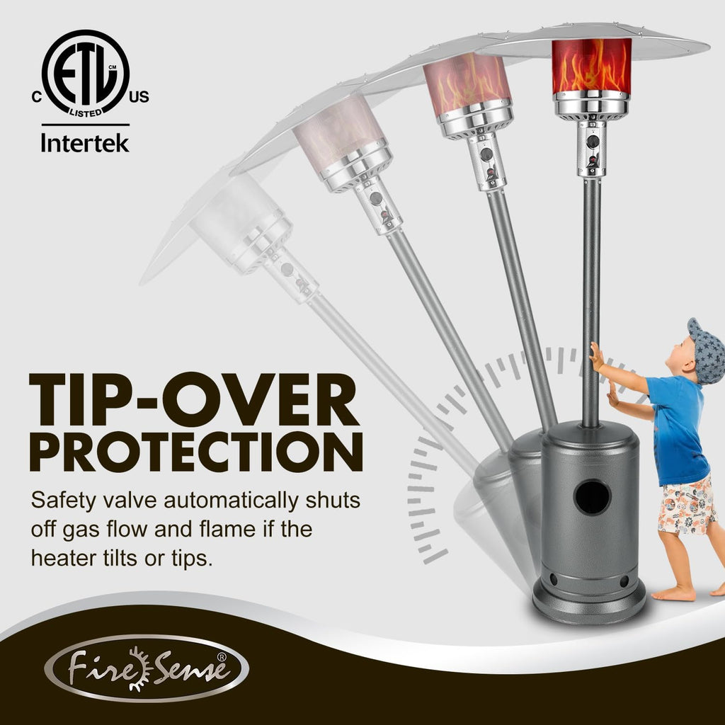 Patio Heater with Wheels, 46,000 BTU, Hammered Platinum | Electronic Ignition System, Portable Outdoor Propane