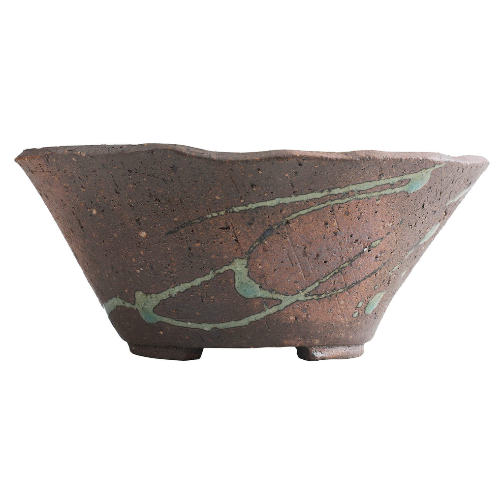 Tokoname Tatara Bonsai Pot 6.3in, Handmade Japanese Pot, Rustic