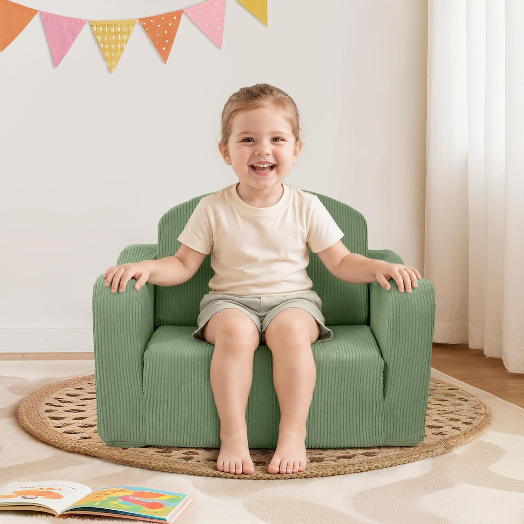 Kids Sofa Chair, in-1 Kids Couch, Fold Out Foam Sofa, Green