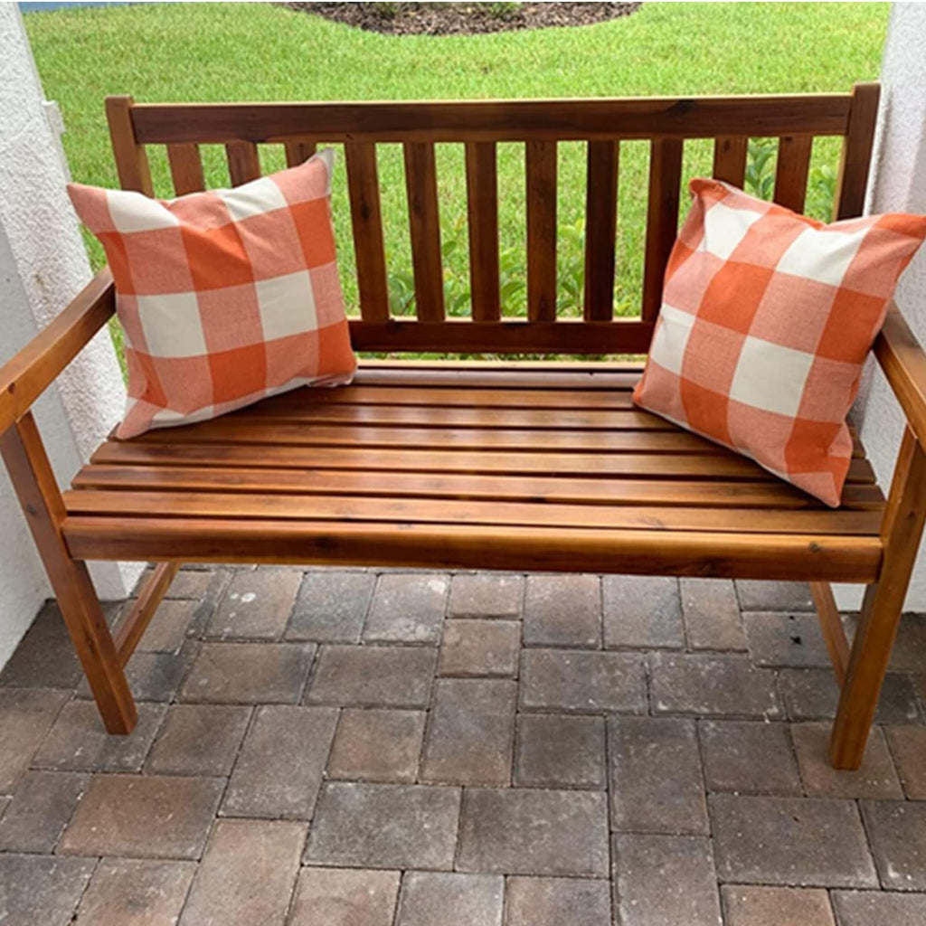 Outdoor Fall Throw Pillow Covers 22x22 Set of 2 Orange Buffalo Plaid