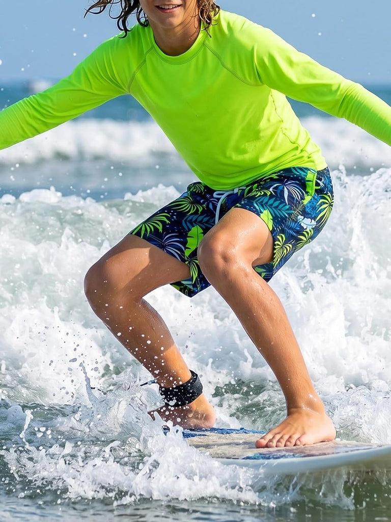 Boys Swim Set Long Rash Guard Shirt Compression Liner Swim Trunks