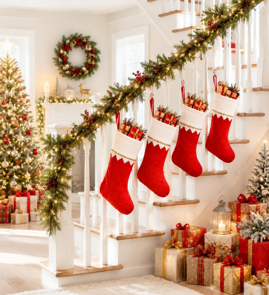 S Bulk 24 Pack - 15 Inch Red Felt Xmas Stockings, Large Santa Stockings for Holiday Fireplace Hanging Decor - Set of 24
