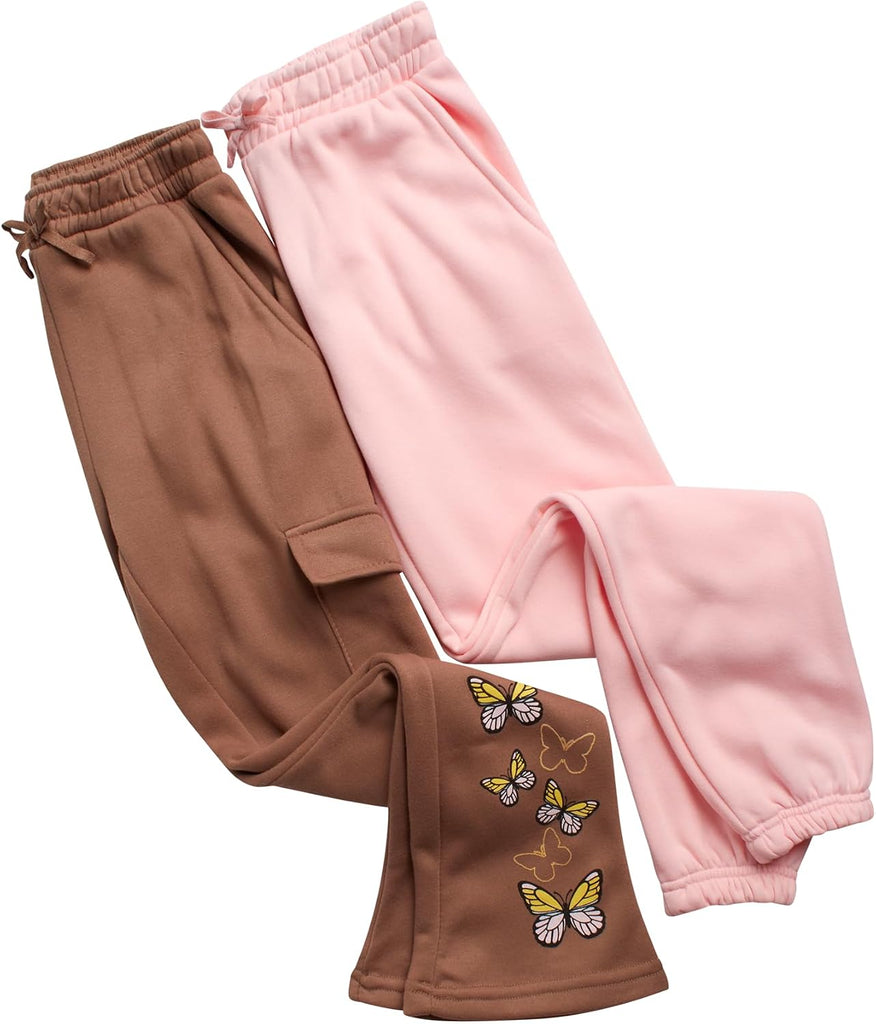 Girls 2 Pack Soft Fleece Cargo and Jogger Sweatpants