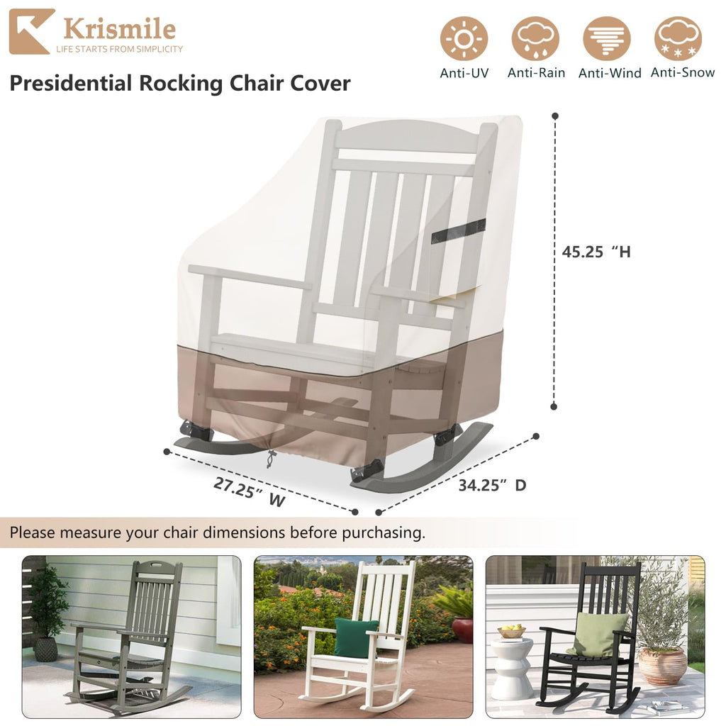 Outdoor Rocking Chair Cover 2 Pack, Heavy Duty Waterproof Patio Rocking Chairs Cover for 27" W x 34" D x 45" H
