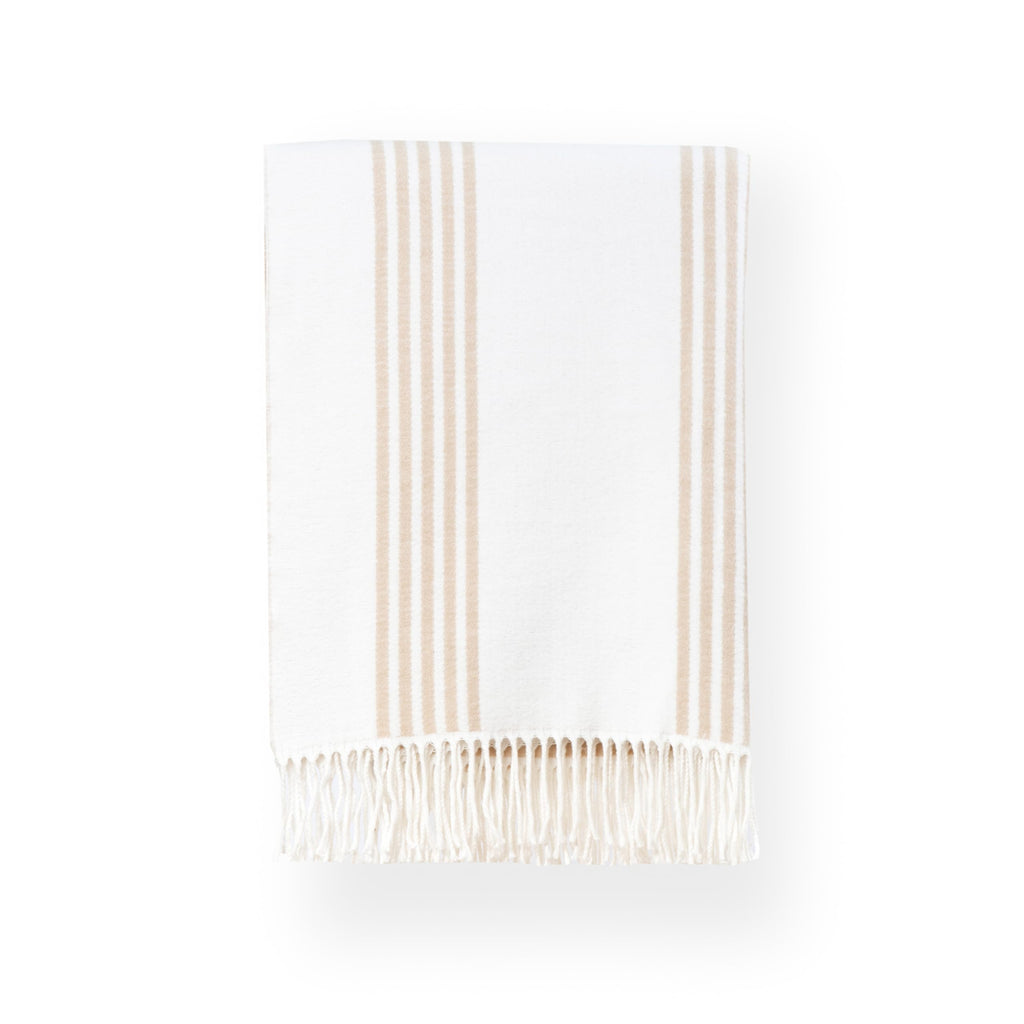 Coastal Decorative Throw Blanket Couch Sofa, Neutral Tan Vertical Stripes with Fringe, 52"x71"