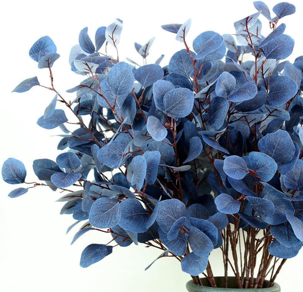 Artificial Eucalyptus Stems, Faux Eucalyptus Leaves,95cm, Navy Blue - Set of 4