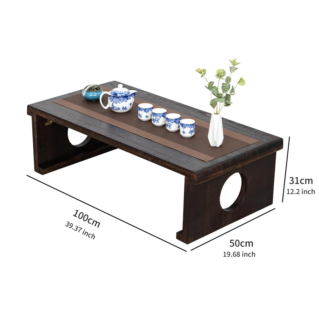 Foldable Japanese Coffee Table, Folding Japanese Floor Table, Natural Brown Coffee Table, Minimalist Tatami Table