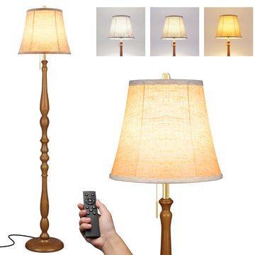 Wood Floor Lamp, Farmhouse Standing Lamp Remote