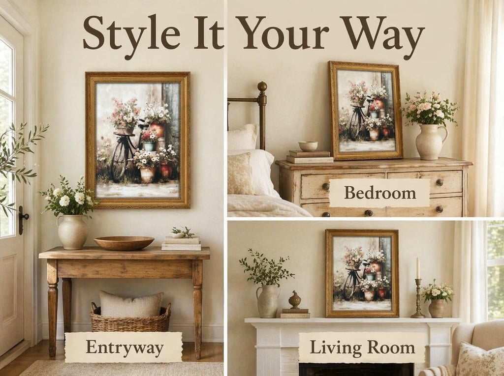 Vintage Bicycle Flower Pots Framed Wall Art