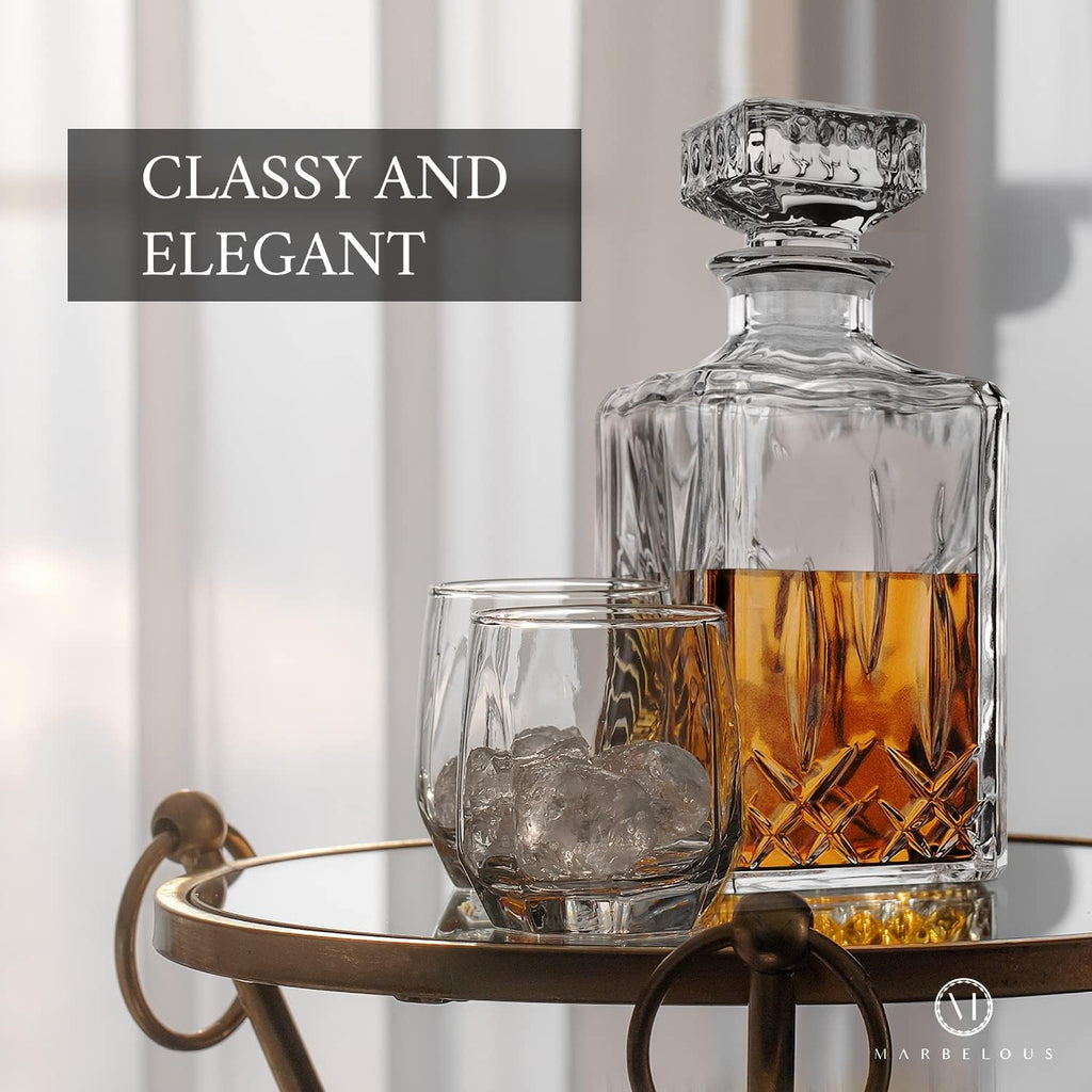 Glass Whiskey Decanter, 40oz Liquor Decanter with Airtight Stopper for Scotch, Liquor, Bourbon, Wine - Set of 2