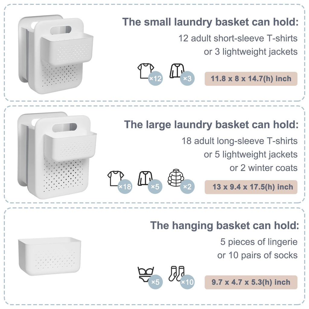 Collapsible Laundry Basket, Wall Mounted Hamper with Mini Basket