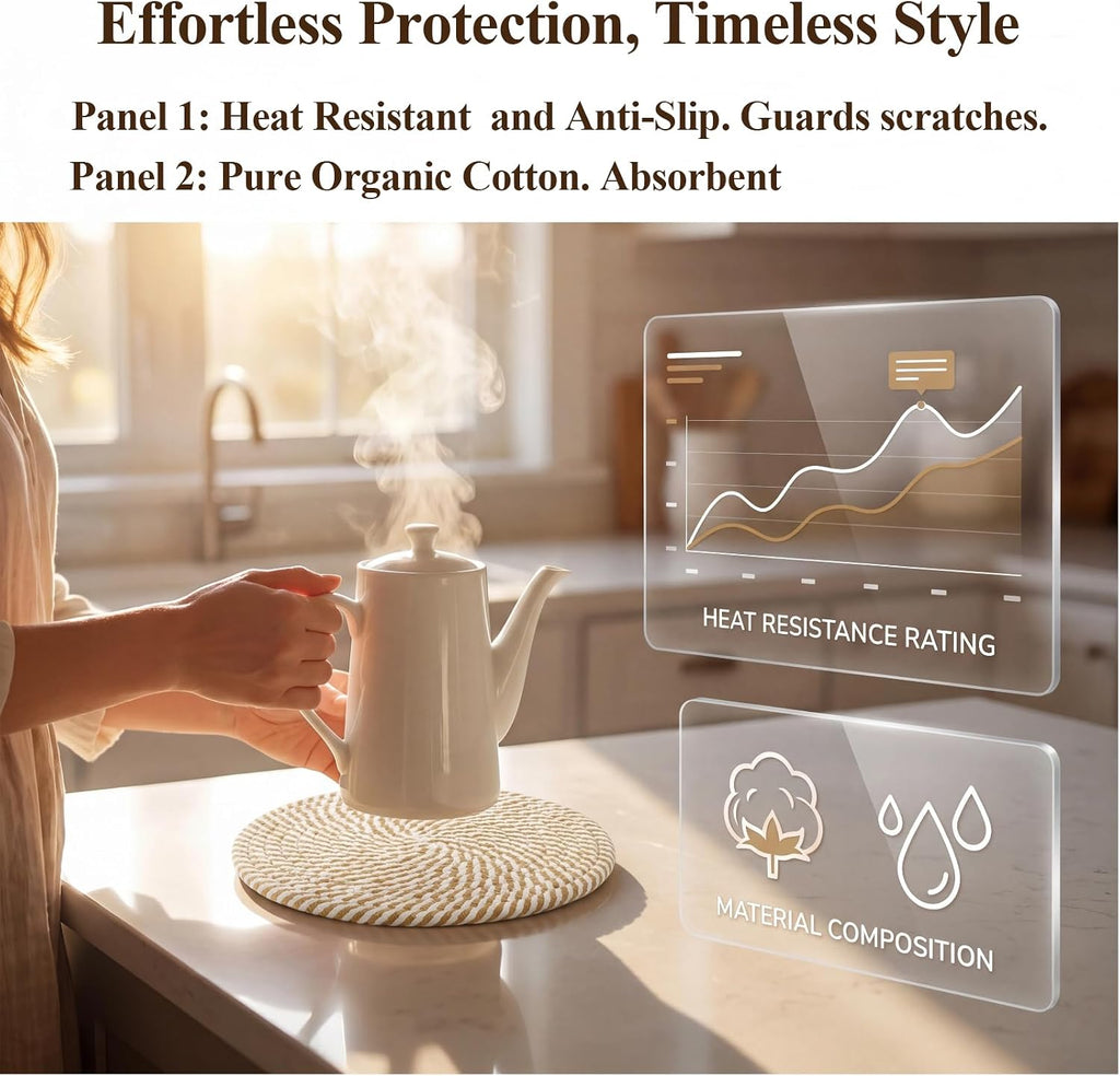 Hot Pads & Quartz Countertops - 6-Pack 8-Inch Cotton Trivets for Hot Dishes, Pots and Pans, Machine Washable - Set of 6